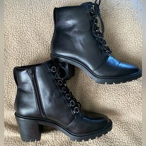 Alfani Ankle Faux Leather Lace Up /Zip Black Boot Size: 8M